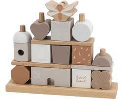 Label Label - Houten Blokken Set - Nougat - FSC Hout - 14 Blokken en Rekje - Stimuleert Fantasie en Hand-Oog Coördinatie - Geschikt voor Kindjes vanaf 18 Maanden