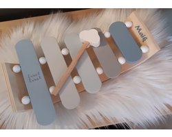 Label Label Houten Xylofoon Blauw – Persoonlijk Speelgoed met Naam – Educatief Muziekinstrument voor Baby’s en Peuters kmraacadeau met naam, kraamkado gepersonaliseerd
