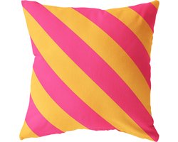 LABEL- R buitenkussen diagonale streep geel fuchsia