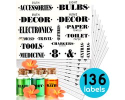 Label Stickers voor Voorraadkast, Kantoor, Badkamer, Beddengoed etc. Transparante Etiketten - Huishoud organisatie - Engels