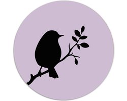 Label2X - Muurcirkel vogeltje lente lila - Ø 20 cm - Forex - Multicolor - Wandcirkel - Rond Schilderij - Muurdecoratie Cirkel - Wandecoratie rond - Decoratie voor woonkamer of slaapkamer
