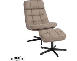 LABEL51 Alvar Fauteuil - Bruin - KunstLeer - Incl. Hocker - -