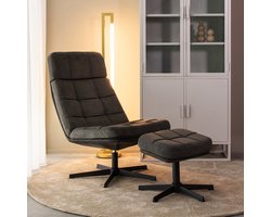 LABEL51 Alvar Fauteuil - Grijs - Velvet - Incl. Hocker - -