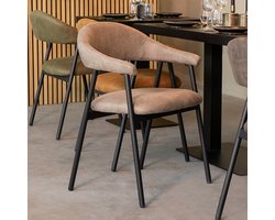 LABEL51 Amaze Eetkamerstoel - Bruin - KunstLeer - Zwart Metalen Frame - Stoel - Normale eetkamerstoel - Met Armleuning