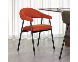 LABEL51 Amaze Eetkamerstoel - ORANJE - Stof - Zwart Metalen Frame - Stoel - Normale eetkamerstoel - Met Armleuning