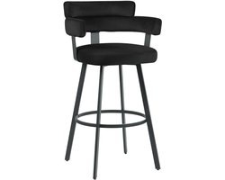 LABEL51 Bardio Barkruk - ZWART - Velvet - Hoog - Kruk - - Met Armleuning