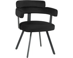 LABEL51 Bardio Eetkamerstoel - ZWART - Stof - Zwart Metalen Frame - Stoel - Normale eetkamerstoel - Met Armleuning