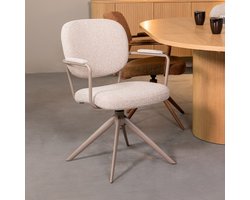 LABEL51 Basel Eetkamerstoel - Naturel - Stof - Taupe Frame - Stoel - Normale eetkamerstoel - Draaibaar - Met Armleuning