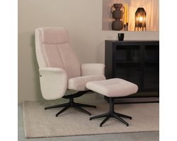 LABEL51 Bergen Fauteuil - NATUREL - Stof - Incl. Hocker - - - Draaibaar - Met Armleuning