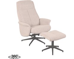 LABEL51 Bergen Fauteuil - Naturel - Stof - Incl. Hocker - - - Met Armleuning