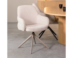 LABEL51 Bern Eetkamerstoel - Naturel - Royal Stof - Taupe Metalen Frame - Stoel - Normale eetkamerstoel - Met Armleuning