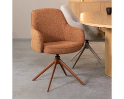 LABEL51 Bern Eetkamerstoel - Oranje - Stof - Coral Frame - Stoel - - Draaibaar - Met Armleuning
