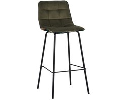LABEL51 Bistro Barkruk - Groen - Velvet - Zithoogte 78 - Kruk -