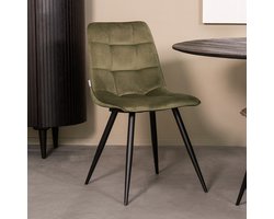 LABEL51 Bistro Eetkamerstoel - Groen - Velvet - Black Frame - Stoel -