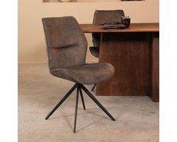 LABEL51 Comfy Eetkamerstoel - Grijs - Velvet - Zwart Metalen Frame - Stoel - Normale eetkamerstoel