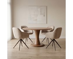 LABEL51 Craft Eetkamertafel - Bruin - Hout - Rond - 130x130 cm