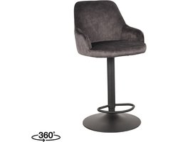 LABEL51 Fender Barkruk - Grijs - Velvet - Gaslift - Kruk - - Met Armleuning