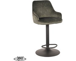 LABEL51 Fender Barkruk - Groen - Velvet - Zithoogte 64-84 - Kruk - - Draaibaar - Met Armleuning
