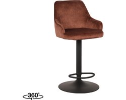 LABEL51 Fender Barkruk - Oranje - Velvet - Gaslift - Kruk -