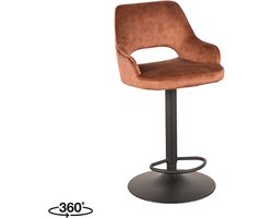 LABEL51 Fer Barkruk - Oranje - Velvet - Zithoogte 64-84 - Kruk - - Draaibaar - Met Armleuning