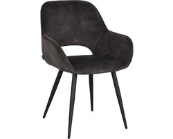 LABEL51 Fer Eetkamerstoel - GRIJS - Stof - Zwart Metalen Frame - Stoel - Normale eetkamerstoel - Met Armleuning