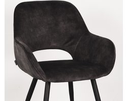 LABEL51 Fer Eetkamerstoel - Grijs - Velvet - Zwart Metalen Frame - Stoel - Normale eetkamerstoel - Met Armleuning