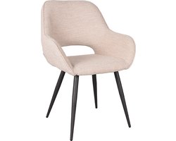 LABEL51 Fer Eetkamerstoel - Naturel - Stof - Zwart Metalen Frame - Stoel - Normale eetkamerstoel - Met Armleuning