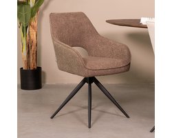 LABEL51 Finley Eetkamerstoel - Bruin - Stof - Zwart Metalen Frame - Stoel - Normale eetkamerstoel - Met Armleuning
