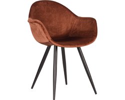 LABEL51 Forli Eetkamerstoel - Oranje - Velvet - Zwart Metaal - Stoel - Kuipstoel - Met Armleuning