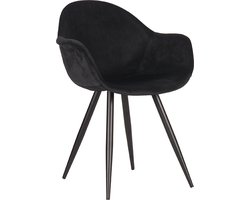 LABEL51 Forli Eetkamerstoel - Zwart - Velvet - Zwart Metalen Frame - Stoel - Kuipstoel - Met Armleuning