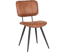 LABEL51 Fos Eetkamerstoel - Bruin - Leer - Zwart Metalen Frame - Stoel - Normale eetkamerstoel