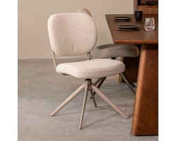 LABEL51 Geneva Eetkamerstoel - Naturel - Stof - Taupe Metalen Frame - Stoel - Normale eetkamerstoel