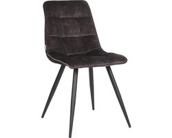LABEL51 Jelt Eetkamerstoel - GRIJS - Velvet - Zwart Metalen Frame - Stoel - Normale eetkamerstoel