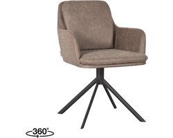 LABEL51 Joy Eetkamerstoel - Bruin - KunstLeer - Zwart Metalen Frame - Stoel - Normale eetkamerstoel - Met Armleuning