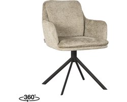 LABEL51 Joy Eetkamerstoel - Creme - Chenille - Zwart Metalen Frame - Stoel - Normale eetkamerstoel - Met Armleuning