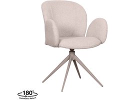 LABEL51 Kimball Eetkamerstoel - Naturel - Stof - Taupe Frame - Stoel - Normale eetkamerstoel - Draaibaar - Met Armleuning