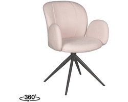 LABEL51 Kimball Eetkamerstoel - Naturel - Stof - Zwart Metalen Frame - Stoel - Normale eetkamerstoel - Met Armleuning