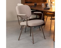 LABEL51 Lausanne Eetkamerstoel - Bruin - Royal Stof - Brons Metalen Frame - Stoel - Normale eetkamerstoel - Met Armleuning