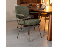 LABEL51 Lausanne Eetkamerstoel - Groen - Stof - Forest Metalen Frame - Stoel - Normale eetkamerstoel - Met Armleuning