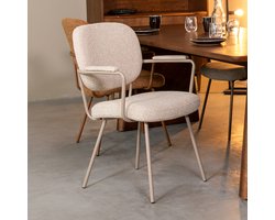 LABEL51 Lausanne Eetkamerstoel - NATUREL - Royal Stof - Taupe Metalen Frame - Stoel - Normale eetkamerstoel - Met Armleuning
