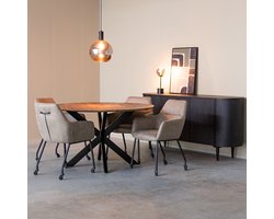 LABEL51 Lenny Eetkamerstoel - BRUIN - Stof - Zwart Metalen Frame - Stoel - Normale eetkamerstoel - Met Armleuning - Met Wieltjes