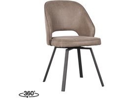 LABEL51 Lewis Eetkamerstoel - Bruin - KunstLeer - Zwart Metalen Frame - Stoel - Normale eetkamerstoel