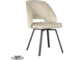 LABEL51 Lewis Eetkamerstoel - Creme - Chenille - Zwart Metalen Frame - Stoel - Normale eetkamerstoel