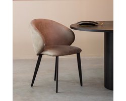 LABEL51 Logan Eetkamerstoel - Bruin - KunstLeer - Zwart Metalen Frame - Stoel - Normale eetkamerstoel - Met Armleuning