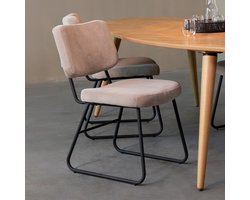 LABEL51 Noah Eetkamerstoel - Naturel - Stof - Zwart Metalen Frame - Stoel - Normale eetkamerstoel