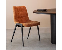 LABEL51 Noor Eetkamerstoel - BRUIN - Stof - Zwart Metalen Frame - Stoel - Normale eetkamerstoel