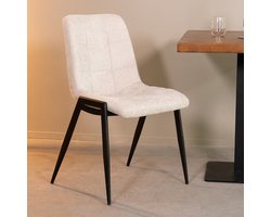 LABEL51 Noor Eetkamerstoel - NATUREL - Velvet - Zwart Metalen Frame - Stoel - Normale eetkamerstoel