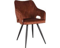 LABEL51 Noud Eetkamerstoel - Oranje - Velvet - Black Frame - Stoel - Normale eetkamerstoel - Met Armleuning