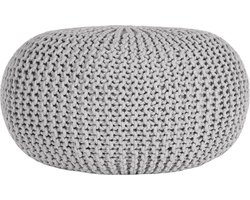 LABEL51 Poef gebreid L katoen lichtgrijs