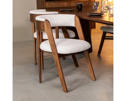 LABEL51 Sasha Eetkamerstoel - Wit - Stof - Walnoot Hout - Stoel - Normale eetkamerstoel